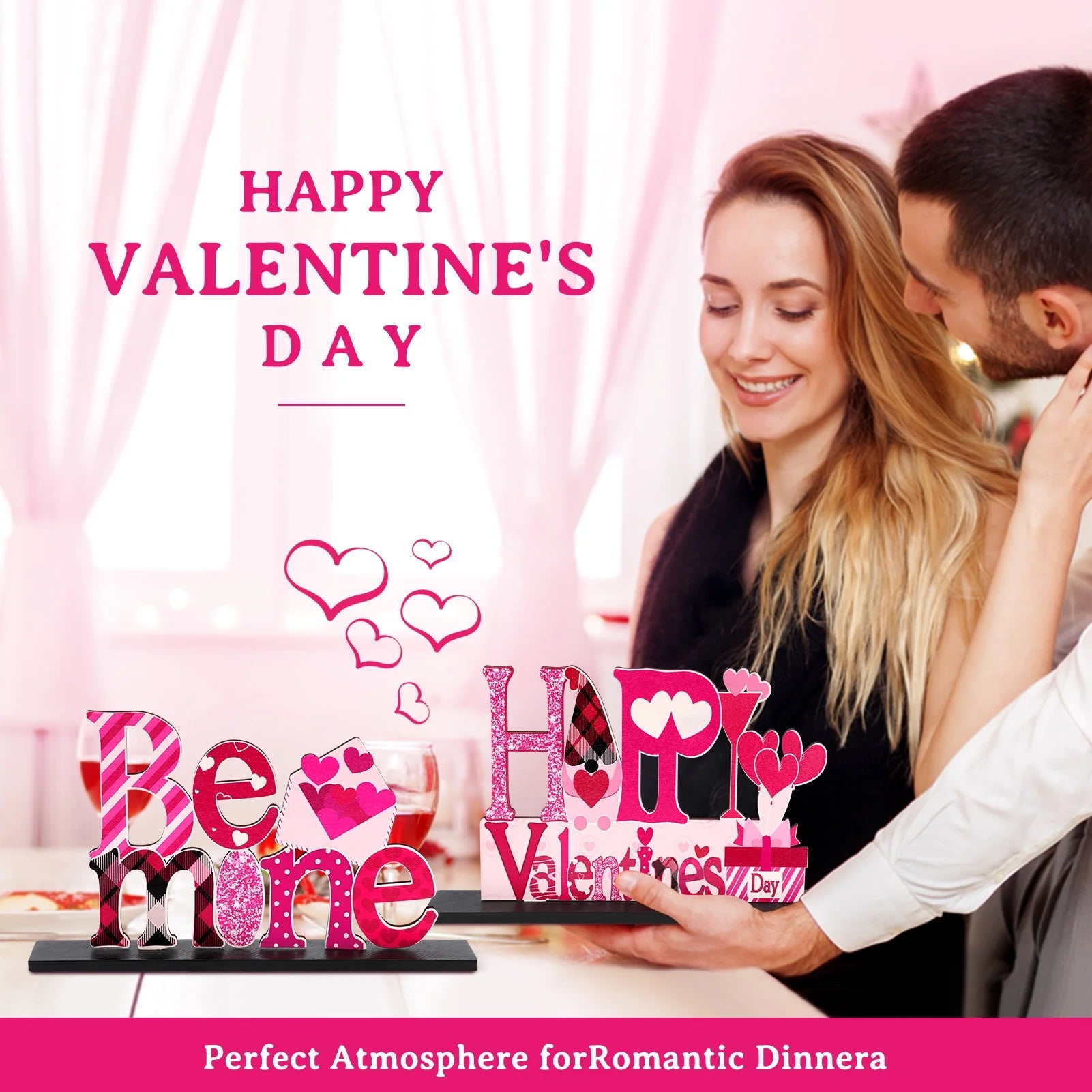 4 Pcs Valentine'S Day Decorations Love Wooden Table Sign, Romantic Tabletop Centerpiece Signs Ornaments for Gift Dining Room Table Wedding Anniversary Party Supplies Décor Tray Decor