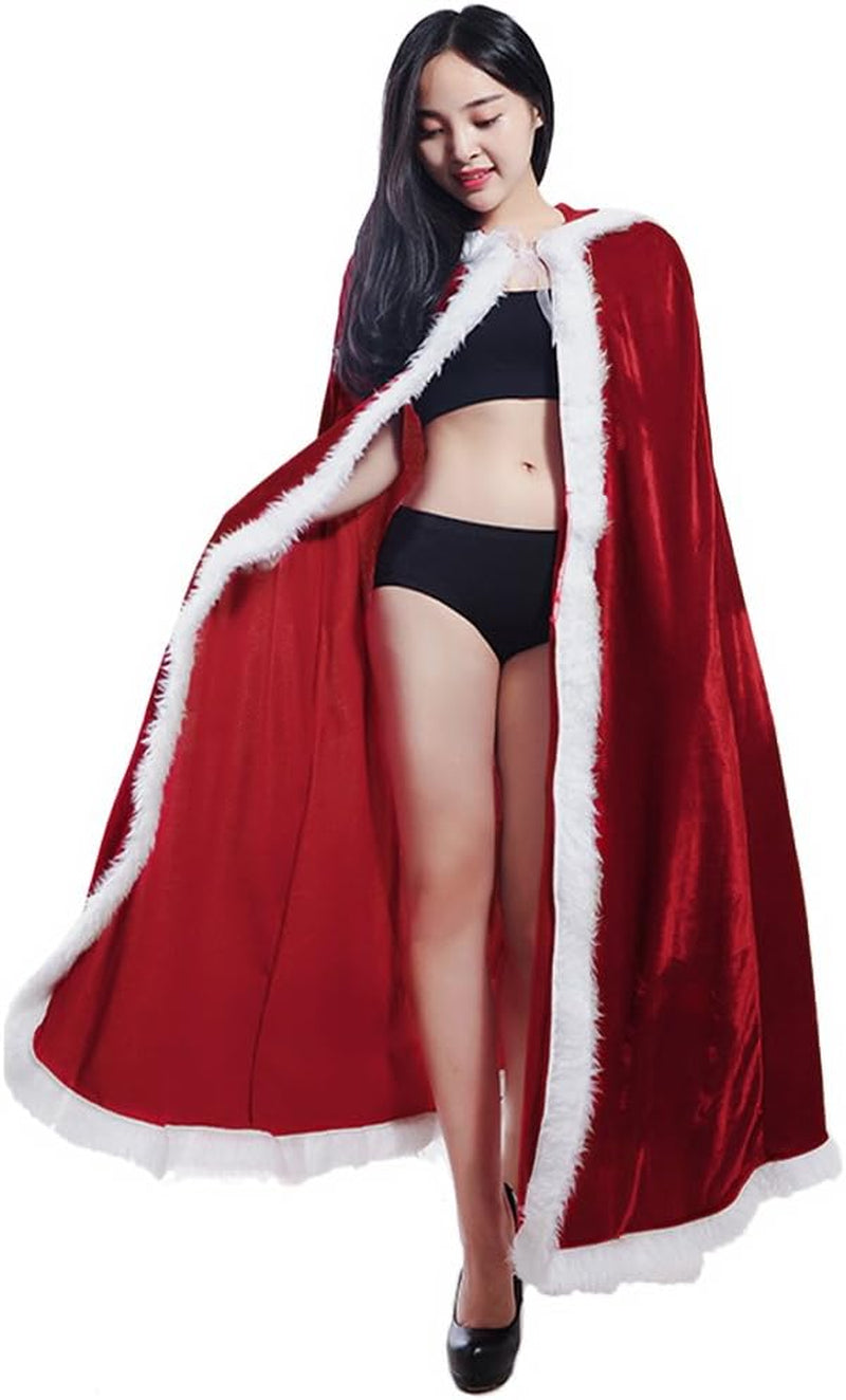 Christmas Halloween Costumes Cloak Mrs. Claus Santa Xmas Velvet Hooded Cape Robe