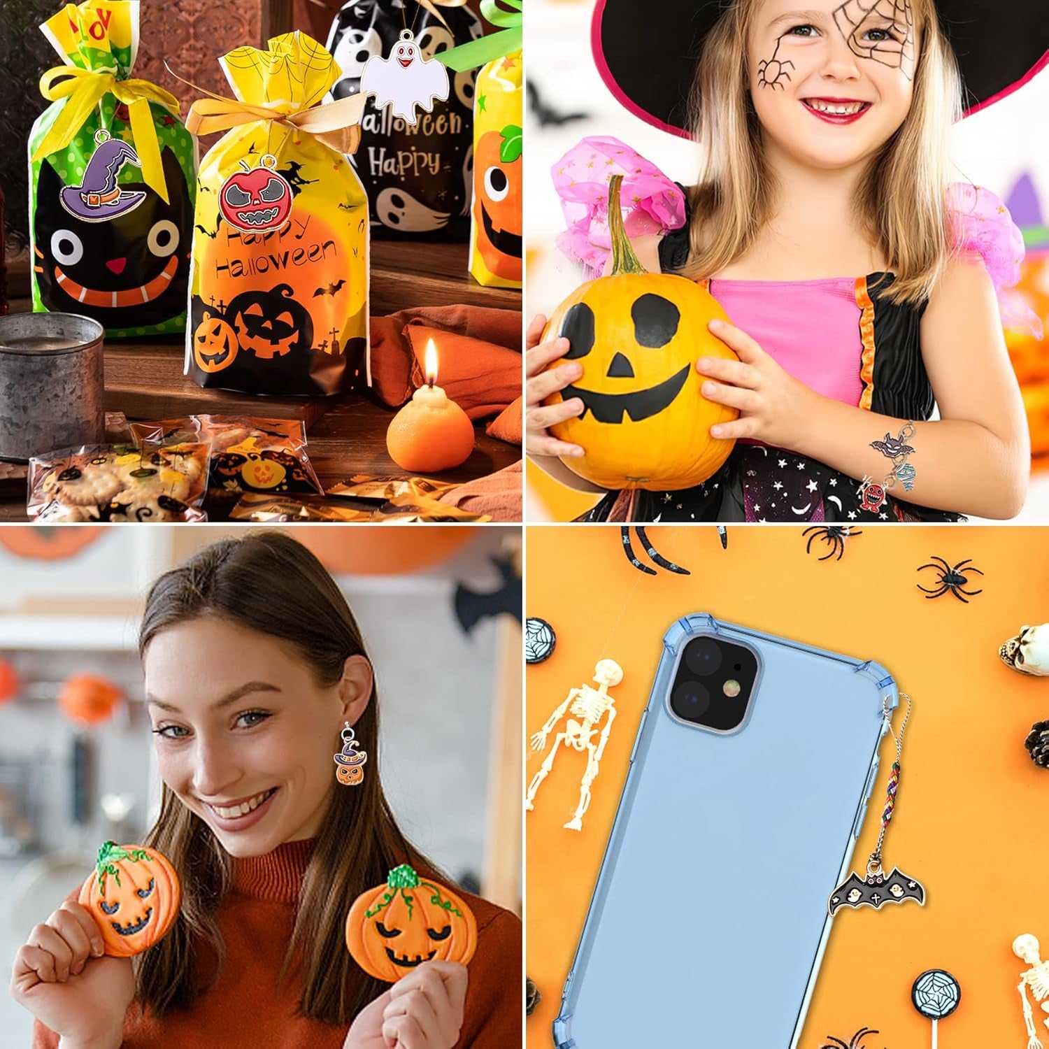 110Pcs 55 Pairs Halloween Charms Gold Enamel Jewelry Pendants for Halloween Earr
