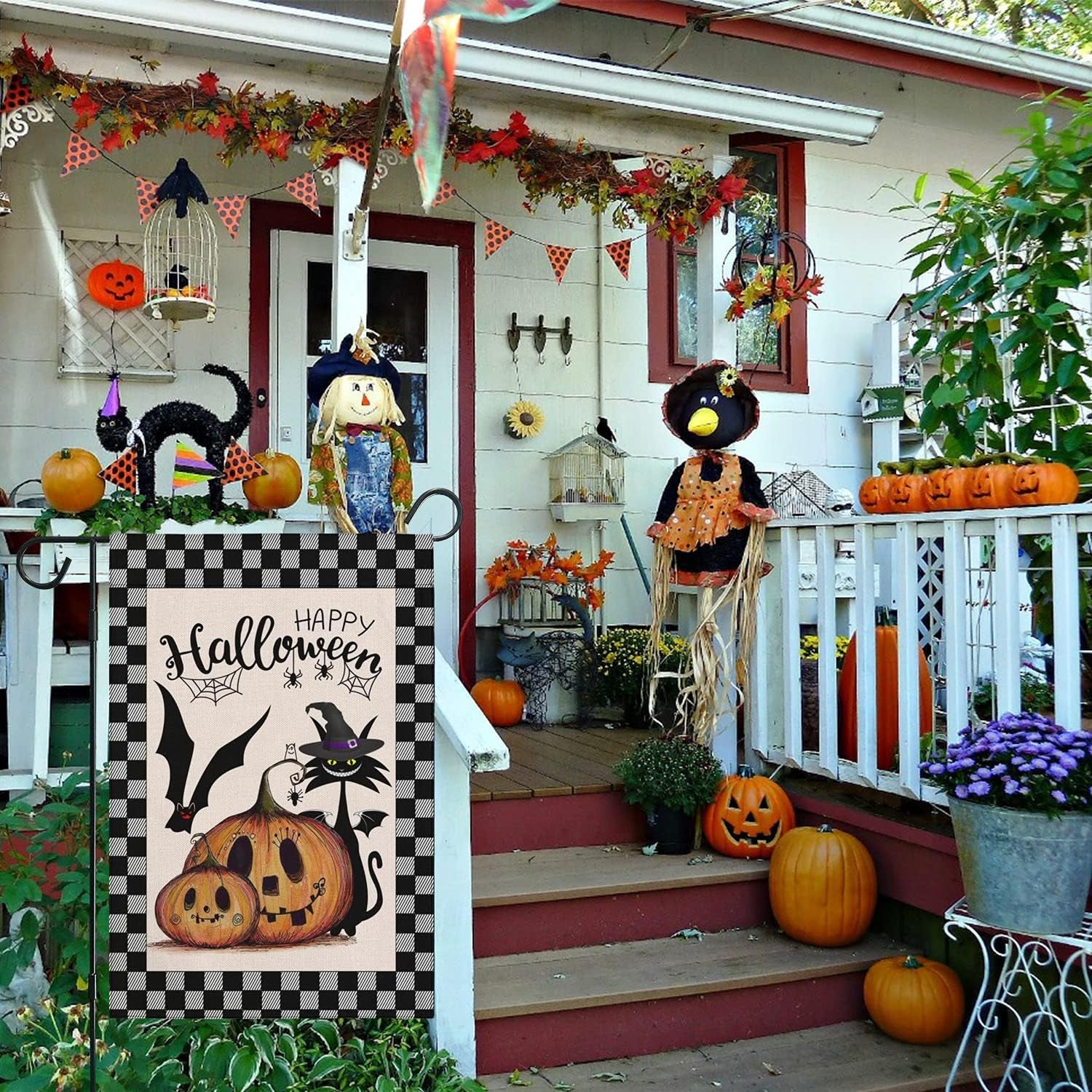 Halloween Garden Flag 12X18 Double Sided Mini Halloween Flag, Burlap Vertical Small Halloween Yard Flag Funny Halloween Pumpkin House Flag, Halloween Decorations Flag for Lawn Farmhouse Outdoor Decor