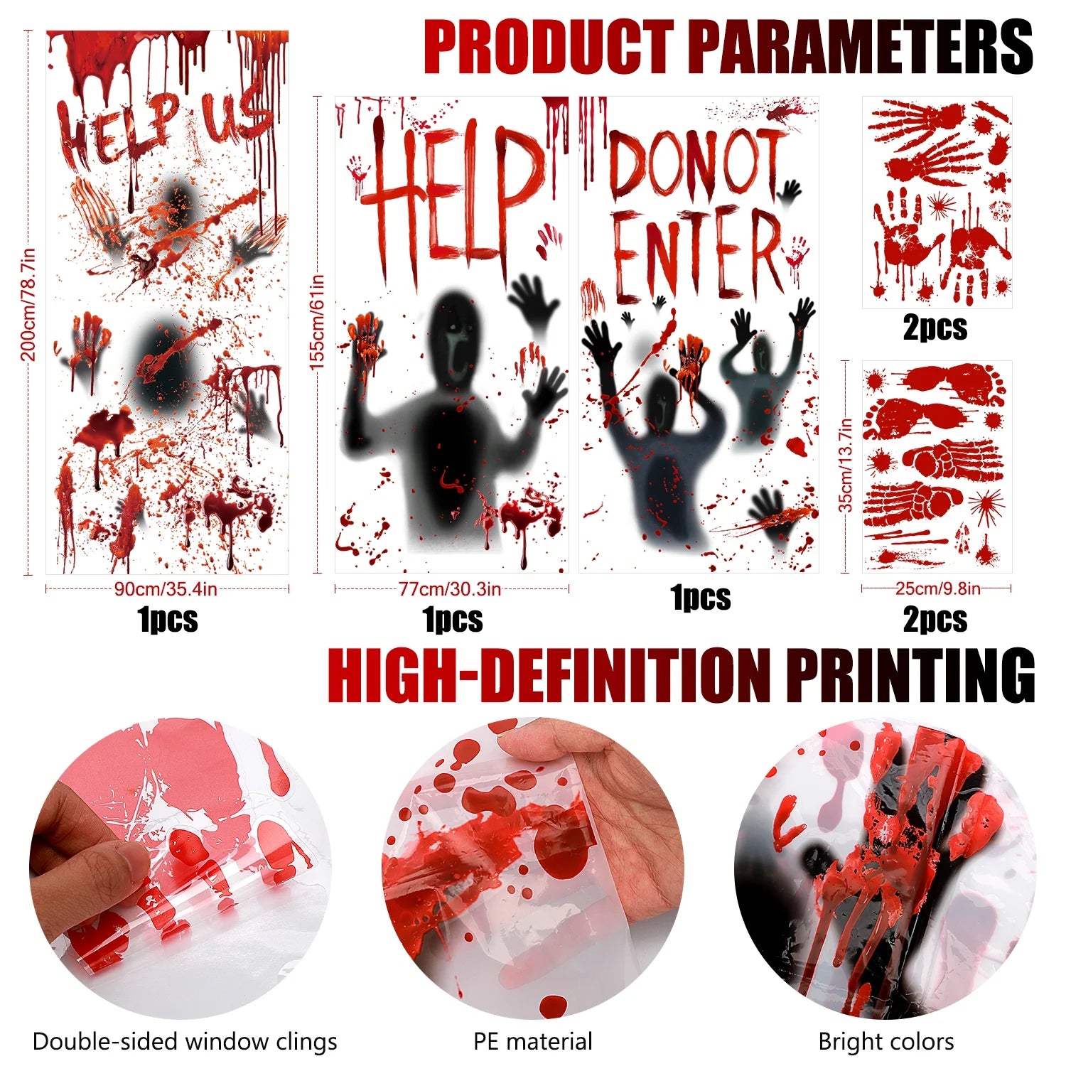 Halloween Window Clings for Halloween Decoration, Scary Halloween Window Stickers with Handprint Footprint