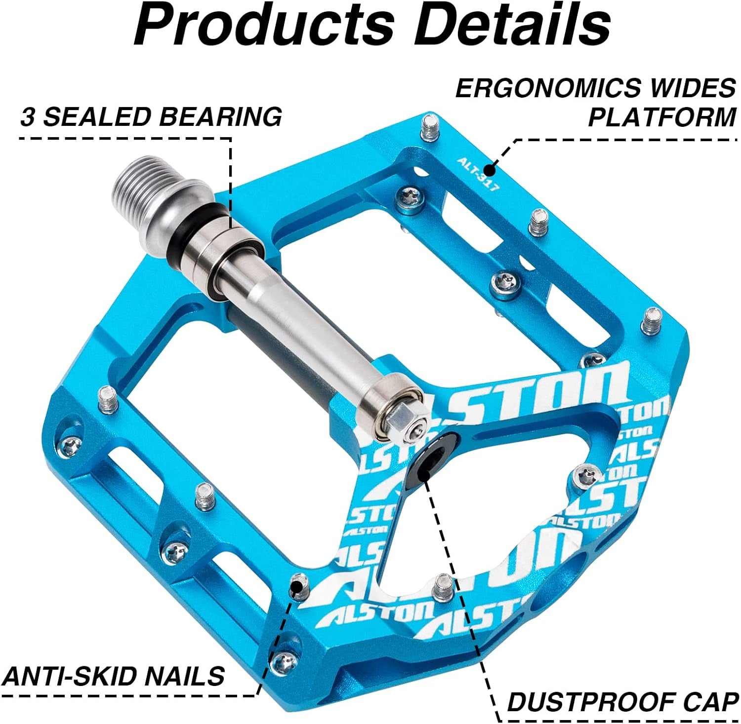 Non-Slip Mountain Bike Pedals,Ultra Strong Colorful Cr-Mo CNC Machined 9/16" 3 Sealed Bearings for Road BMX MTB Fixie Bikes