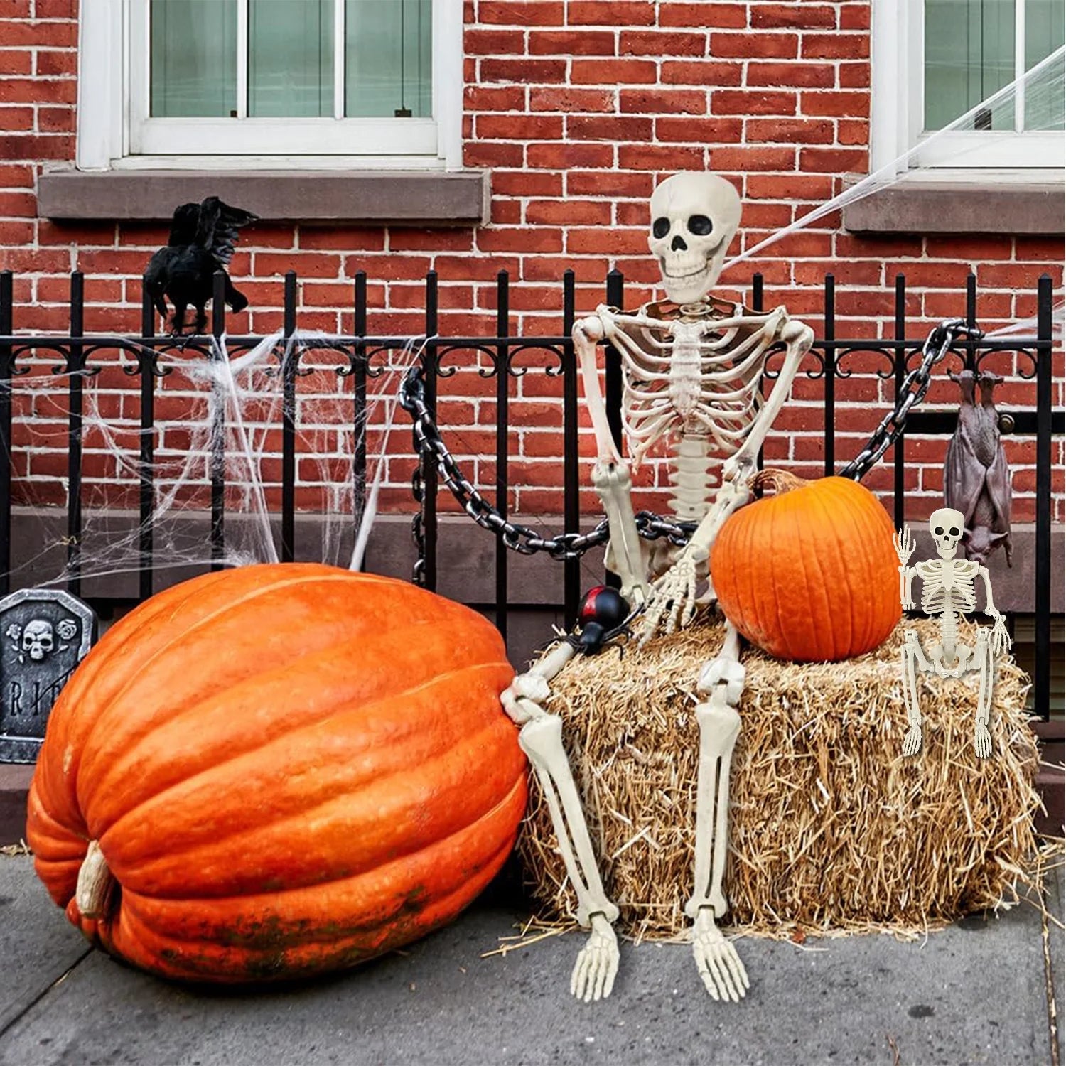 3Pcs Halloween Skeleton Decorations, Posable Skeletons Halloween Decorations Indoor Outdoor