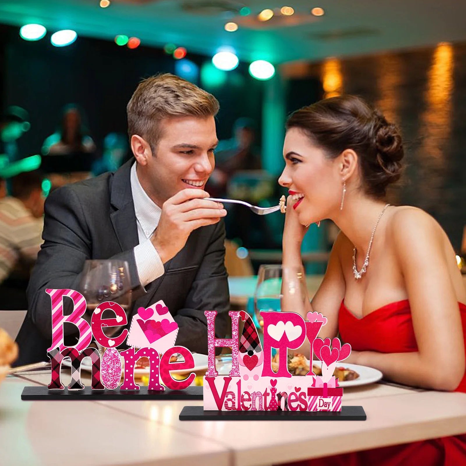 4 Pcs Valentine'S Day Decorations Love Wooden Table Sign, Romantic Tabletop Centerpiece Signs Ornaments for Gift Dining Room Table Wedding Anniversary Party Supplies Décor Tray Decor