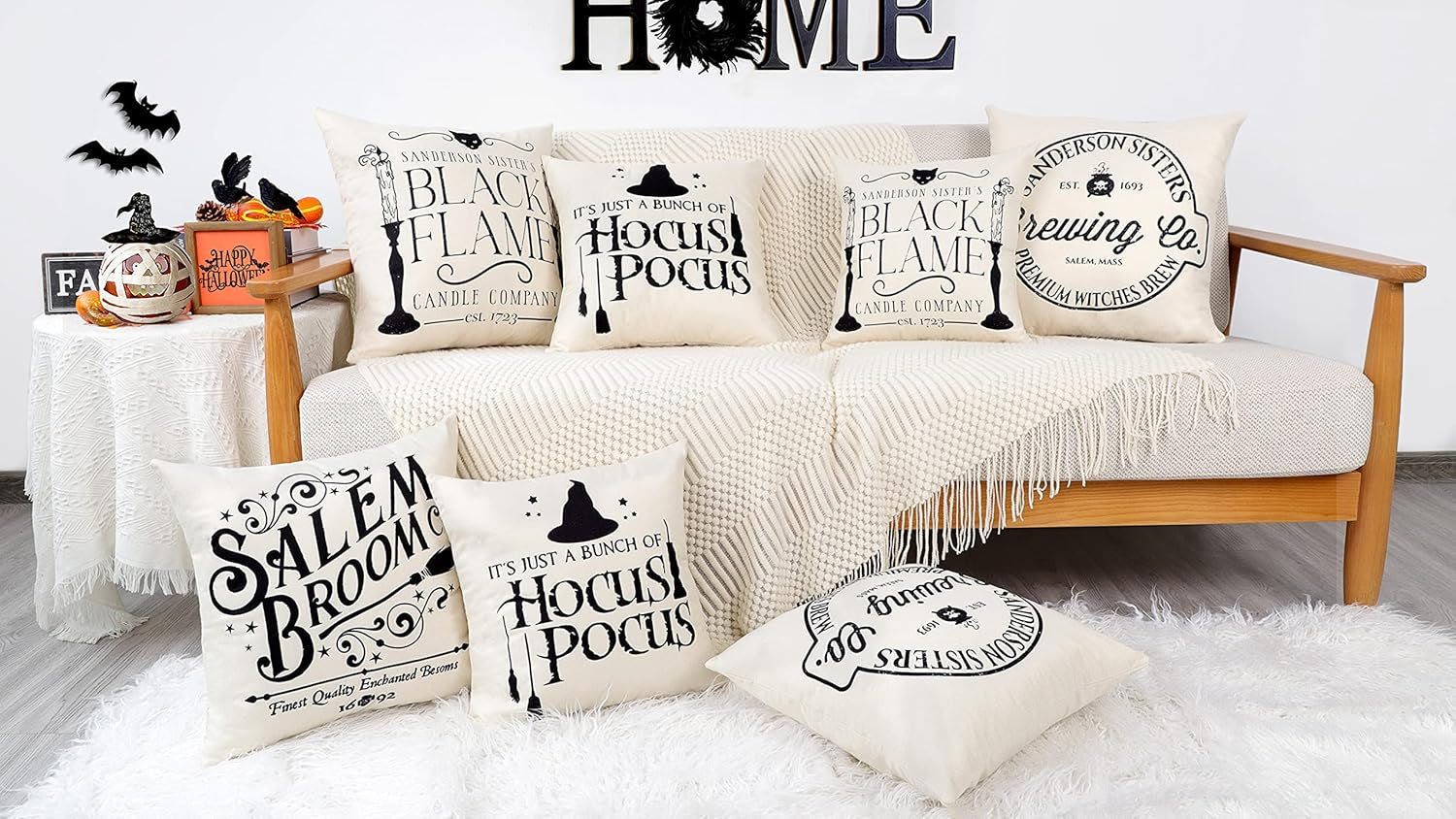 Halloween Decor Pillow Covers 18X18 Set of 4 Halloween Decorations Hocus Pocus Farmhouse Saying Outdoor Fall Pillows Decorative Throw Cushion Case for Home Couch TH023-18