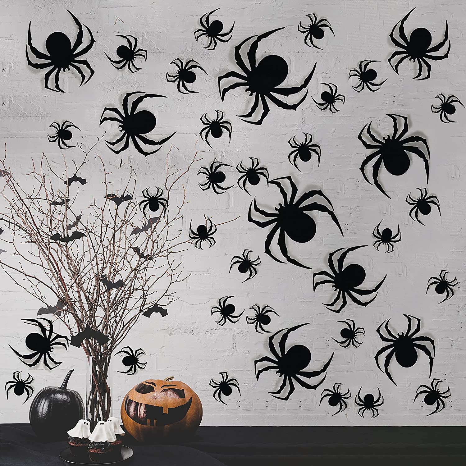 60 PCS Halloween Wall Decorations DIY Party Supplies 3D Plastic Spider Decoration Stickers, Indoor Outdoor Scary Spider Halloween Decor for Home Wall Window