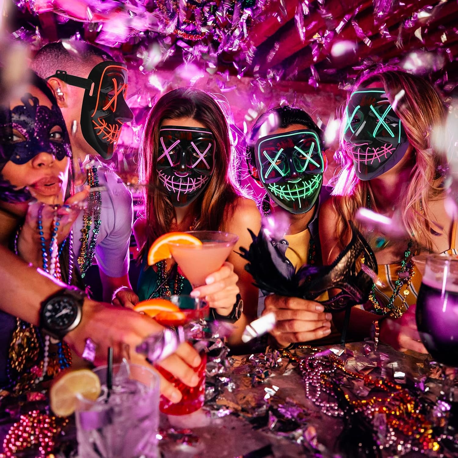 Creepy LED Halloween Mask - Voice-Activated Flashing Lights, 5 Modes, Glow-In-Dark Scary Mask for Parties & Haunted Events