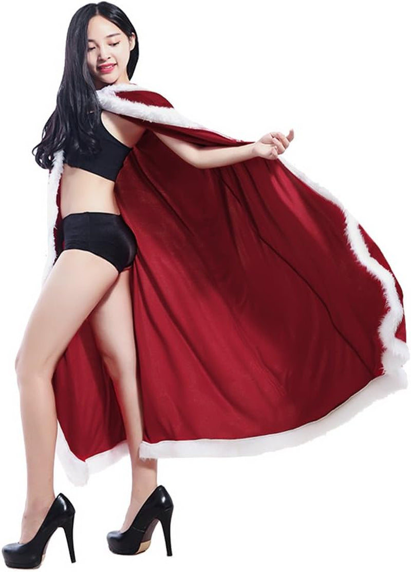 Christmas Halloween Costumes Cloak Mrs. Claus Santa Xmas Velvet Hooded Cape Robe
