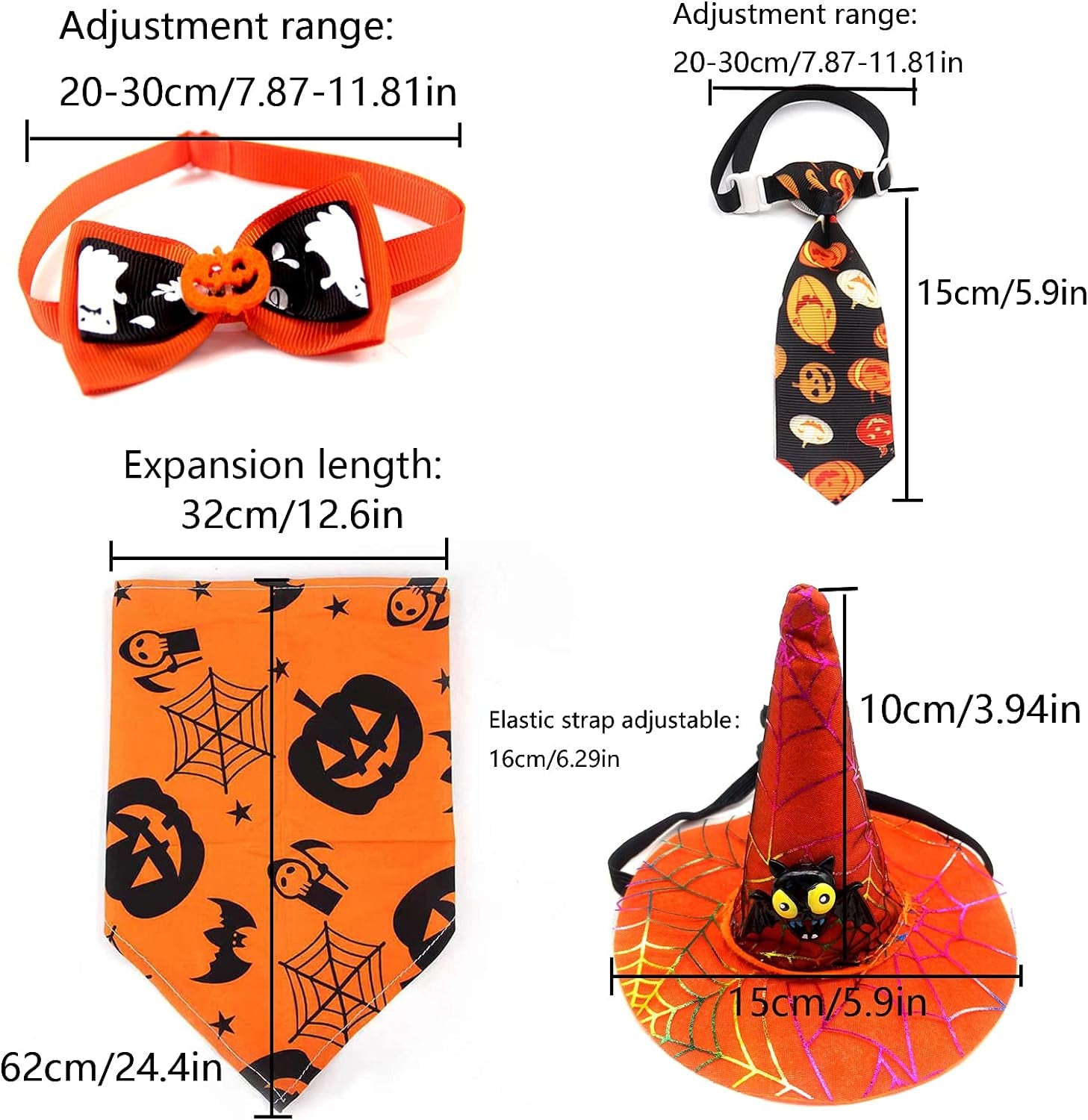 4PCS Halloween Dog Bandana Halloween Charms Ties Halloween Hat Full of Halloween Atmosphere Patterns, Fit for Cats and Dogs (Orange)