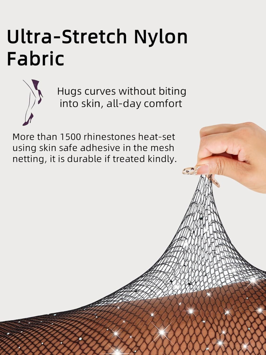 Sexy Jeweled Sparkly Diamond Fishnet Stockings High Waist Tights Shiny Rhinestone Sheer Pantyhose with Bling Crystals