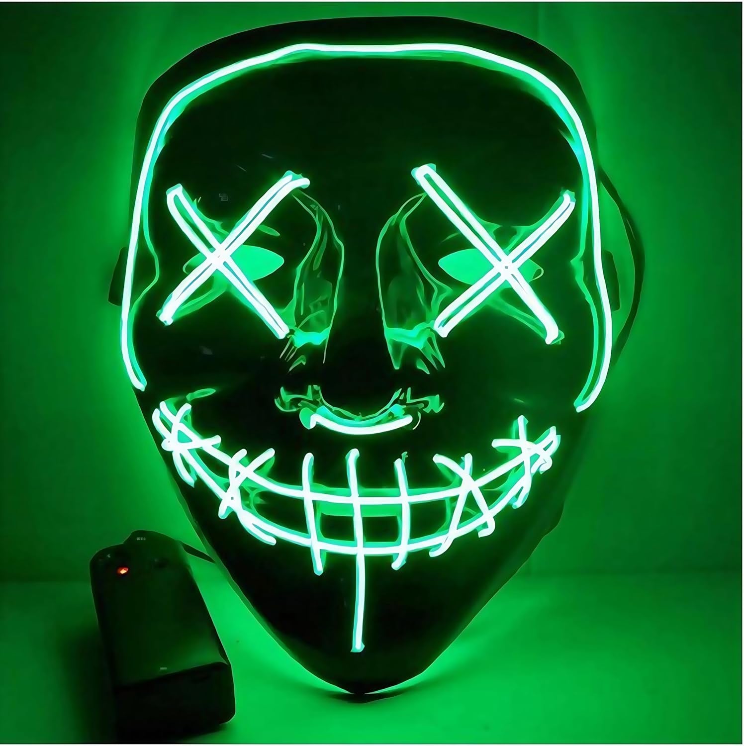 Creepy LED Halloween Mask - Voice-Activated Flashing Lights, 5 Modes, Glow-In-Dark Scary Mask for Parties & Haunted Events