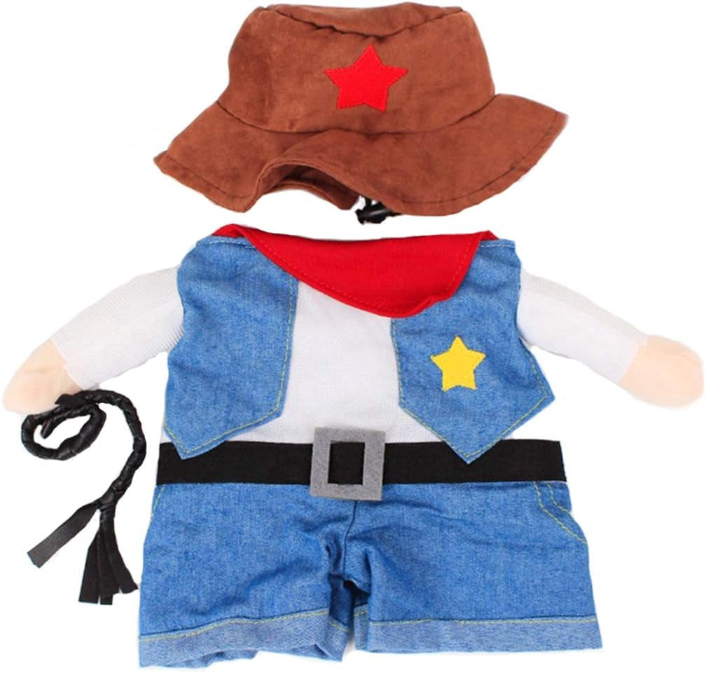 Pet Dog Cat Halloween Costumes, Cowboy Jacket and Hat, Super Cute Costumes for Small Dogs & Cats Cosplay, M