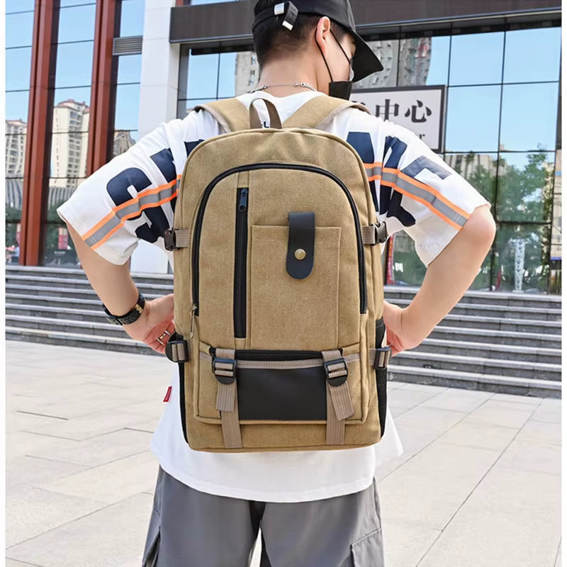 15 Inches Casual Camping Male Backpack Laptop Backpack Hiking Large Capacity Men Travel Backpack Canvas Fashion Youth Sport Bags