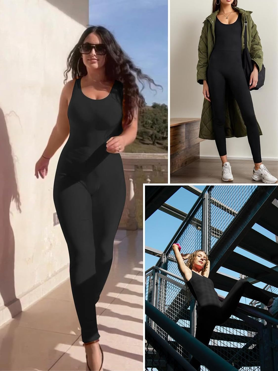 Womens One Piece Jumpsuit Sleeveless Rompers Tank Top Unitard Tummy Control Spandex Bodysuit for Yoga, Workout…