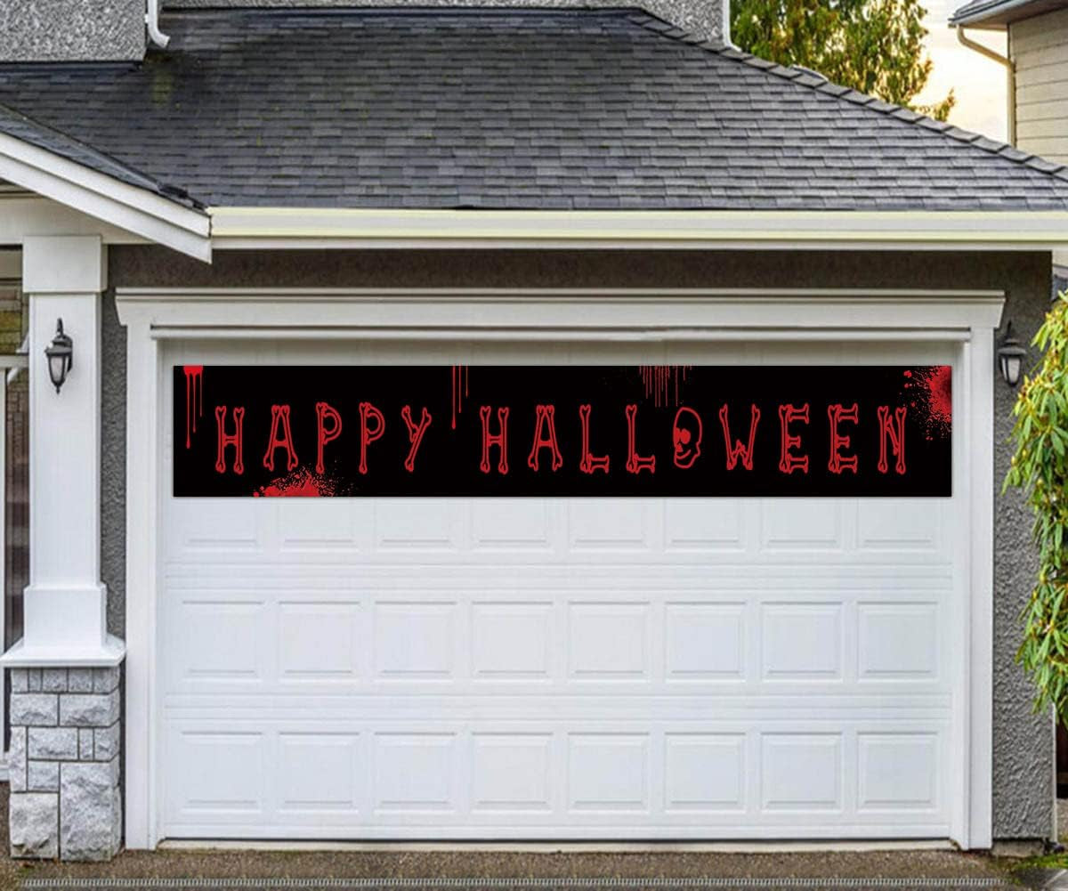 Large Happy Halloween Banner, Halloween Party Decoration Supplies Outdoor Indoor, Funny Terror Bloody Banner(9.8 X 1.6 Feet)