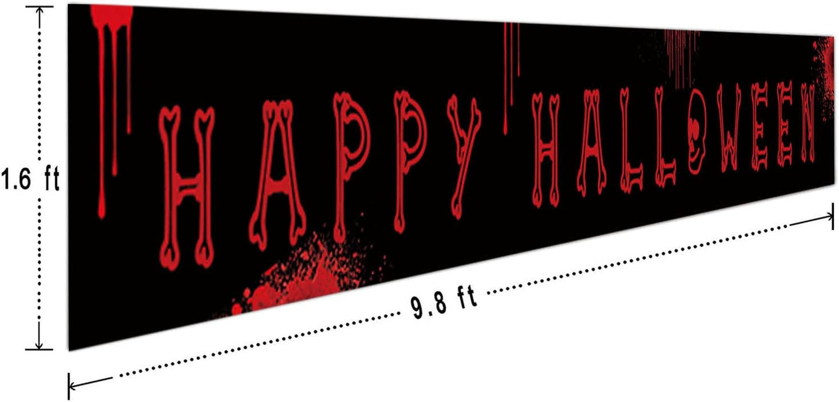 Large Happy Halloween Banner, Halloween Party Decoration Supplies Outdoor Indoor, Funny Terror Bloody Banner(9.8 X 1.6 Feet)