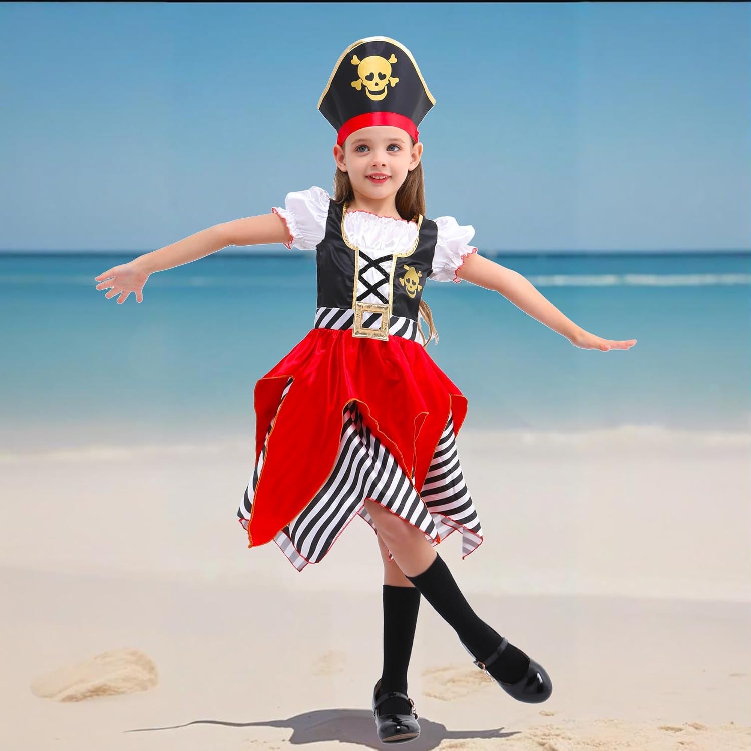 Girls Deluxe Pirate Costume,Buccaneer Princess Dress for Kids