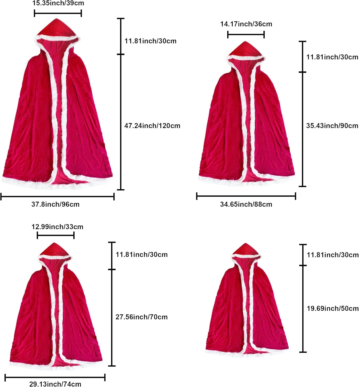 Christmas Halloween Costumes Cloak Mrs. Claus Santa Xmas Velvet Hooded Cape Robe