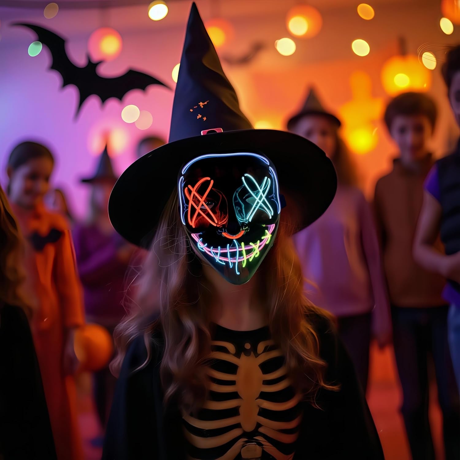 Creepy LED Halloween Mask - Voice-Activated Flashing Lights, 5 Modes, Glow-In-Dark Scary Mask for Parties & Haunted Events