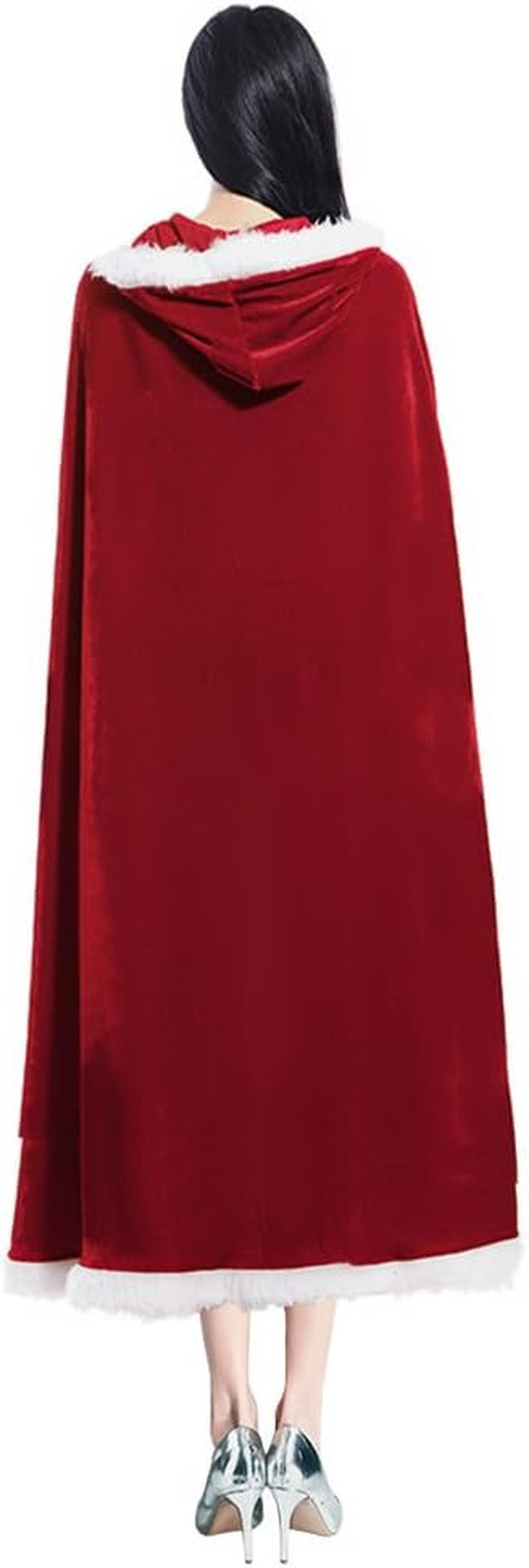 Christmas Halloween Costumes Cloak Mrs. Claus Santa Xmas Velvet Hooded Cape Robe