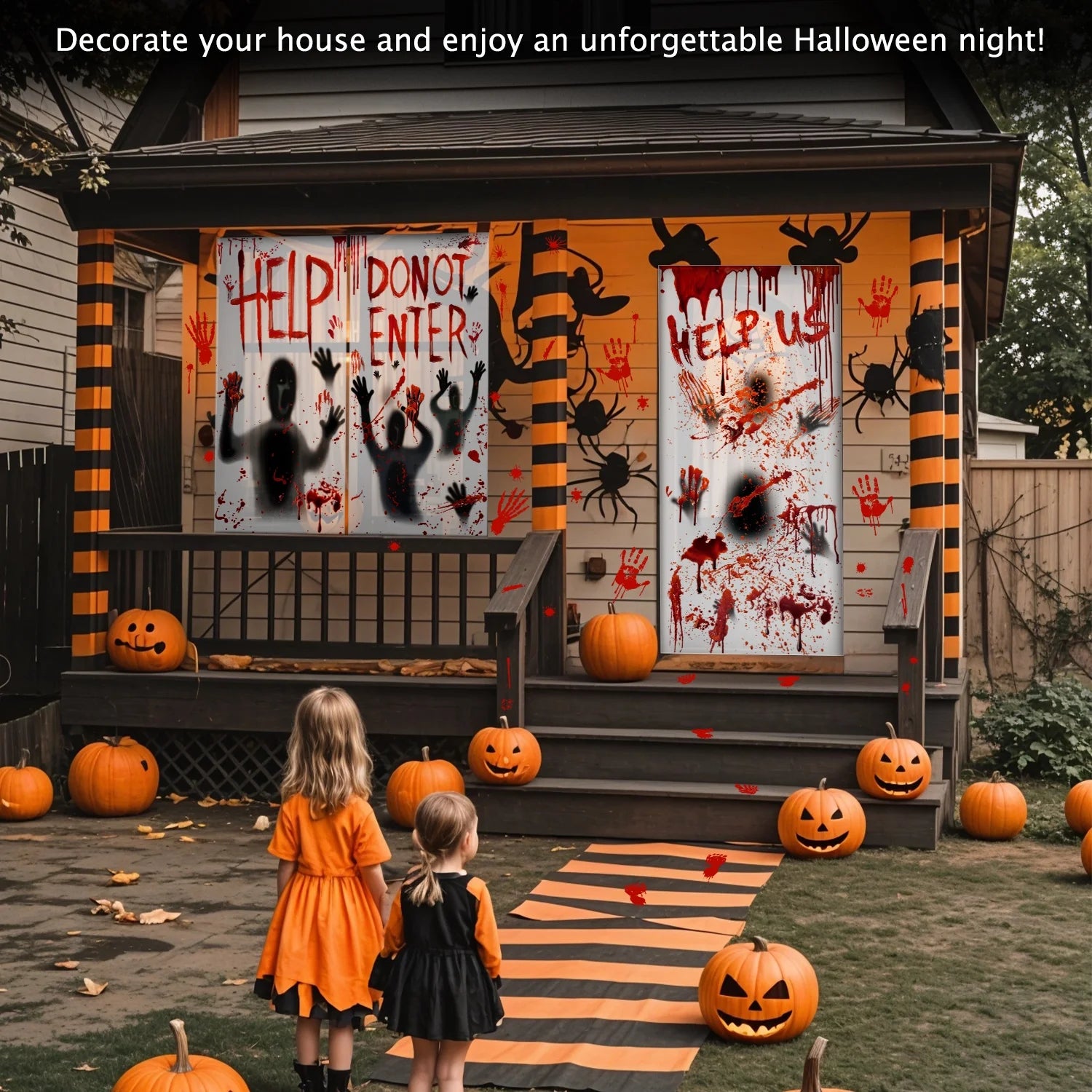 Halloween Window Clings for Halloween Decoration, Scary Halloween Window Stickers with Handprint Footprint