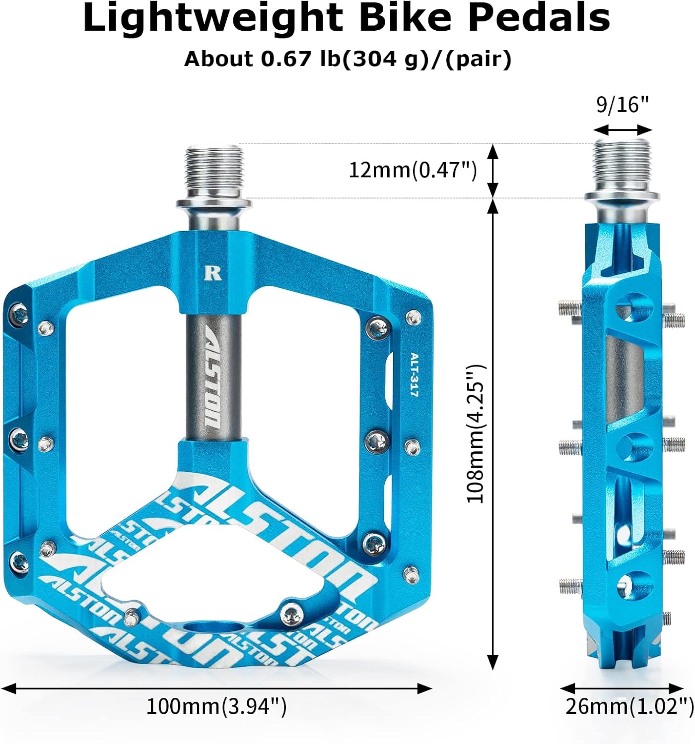 Non-Slip Mountain Bike Pedals,Ultra Strong Colorful Cr-Mo CNC Machined 9/16" 3 Sealed Bearings for Road BMX MTB Fixie Bikes