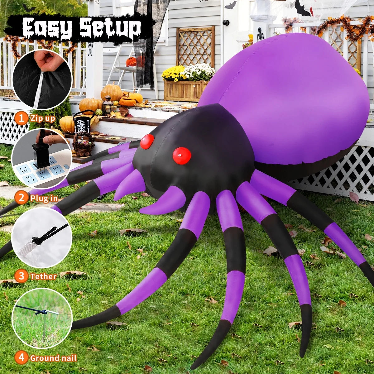 Halloween Inflatable 5 FT Halloween Spider Inflatable, Inflatable Halloween Spider Halloween Blow up Spider with LED Lights, Outdoor Halloween Decorations Clearance for Halloween/Holiday/Party