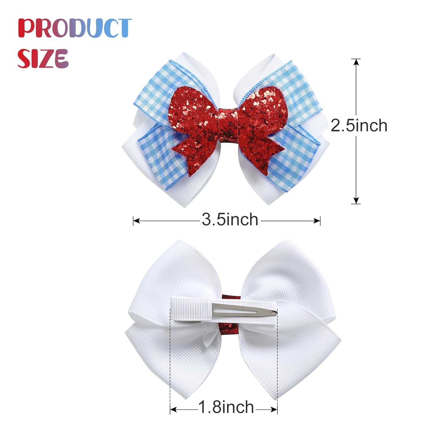 2PC Blue White Gingham Hair Bow Clips 3.5 Inch Checker Pigtail Bows Wizard Halloween Costume Accessories for Dorothy