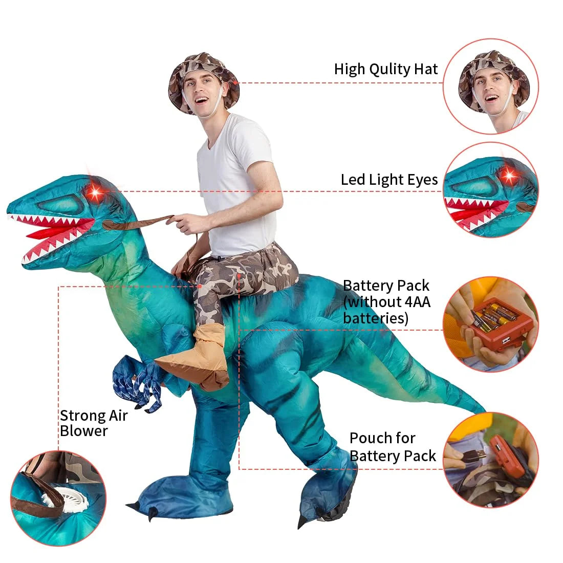 63 Inch Inflatable Dinosaur Costume Adult Dinosaur Costumes, Blow up Dinosaur Costume Adult Size, Funny Halloween Costumes for Adults Men Women Halloween Party Cosplay