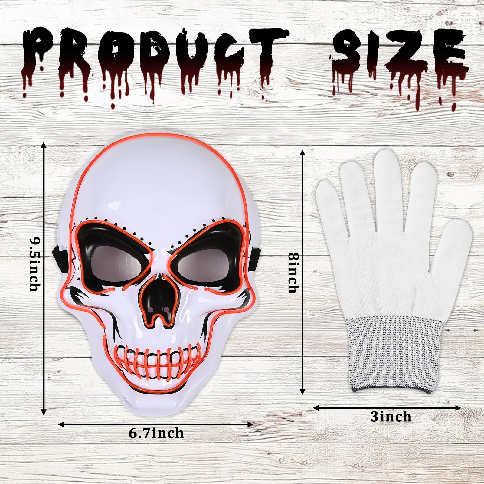 Halloween Mask LED Light up Glow Gloves Perfect for Festival Cosplay Halloween Costume Parties Men and Women(Red)