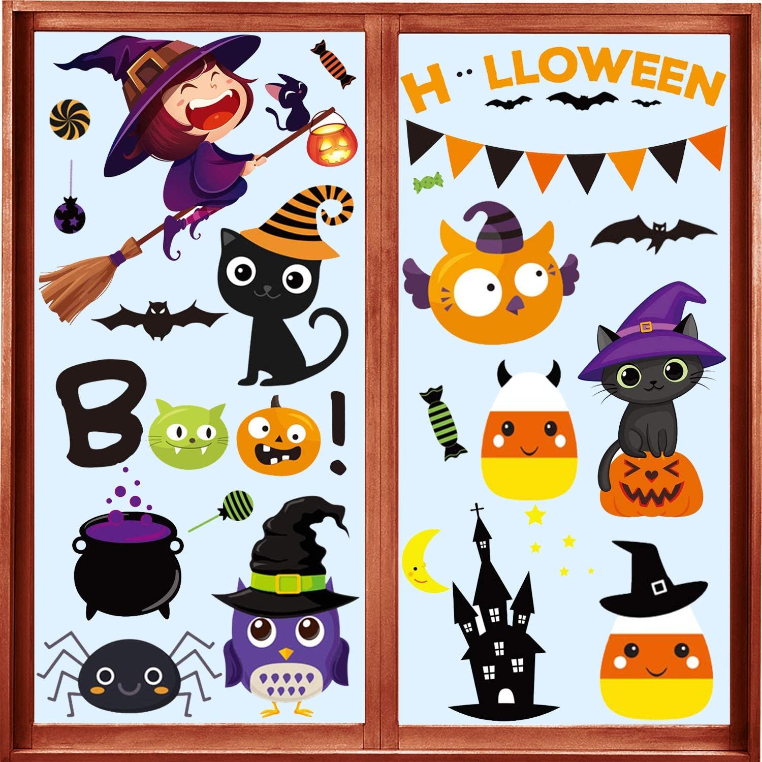 Halloween Window Clings - Decorations Stickers Decals Decor with Cute Pumpkin Ghost for Room Bathroom Kitchen