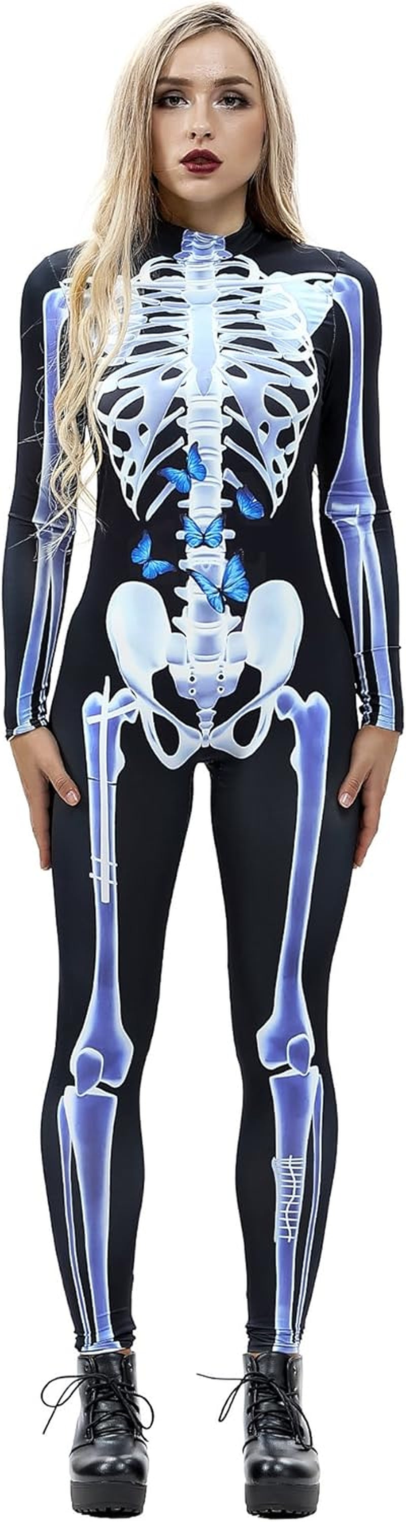 Women'S Skeleton Halloween Costume Catsuit Bodysuit Cosplay Jumpsuits