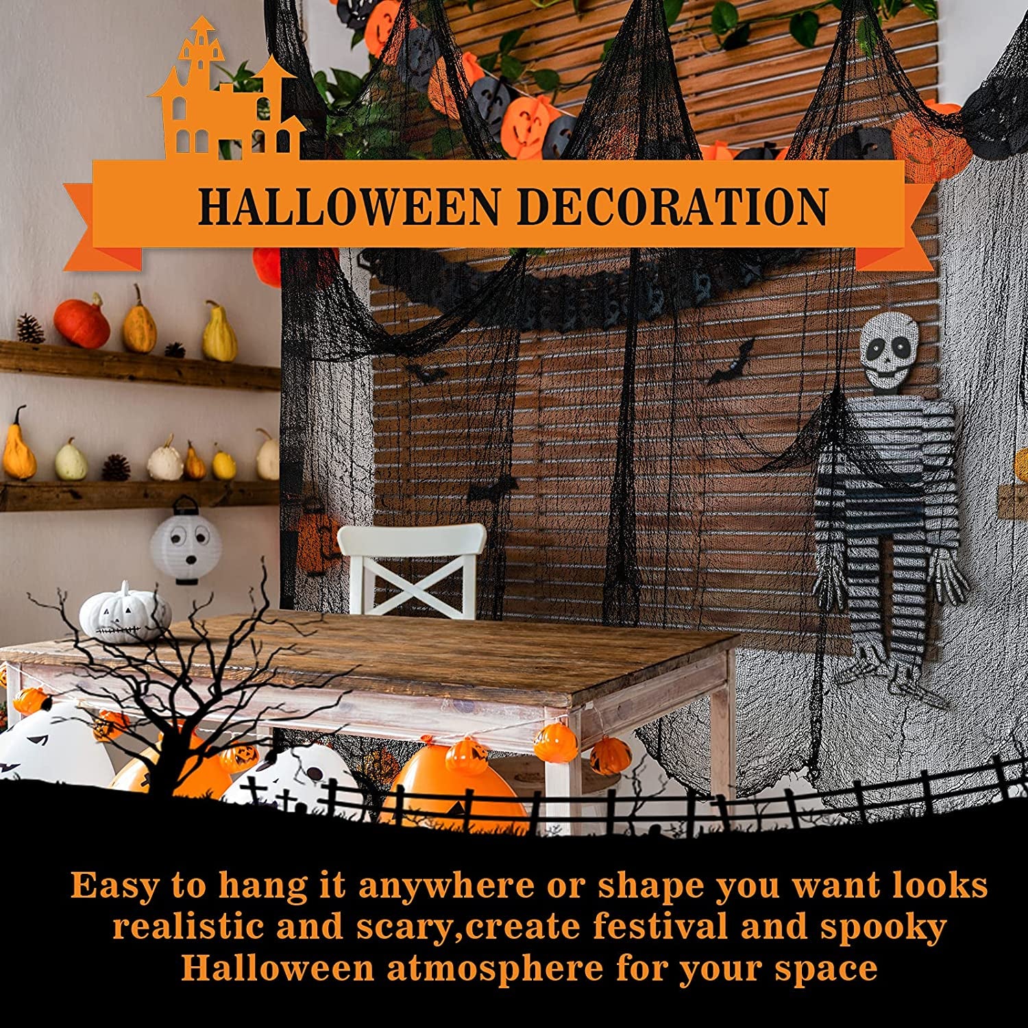 Halloween Creepy Cloth Black 80×160Inch - Halloween Decorations Clearance - Creepy Spooky Halloween Decorations Outdoor Indoor…