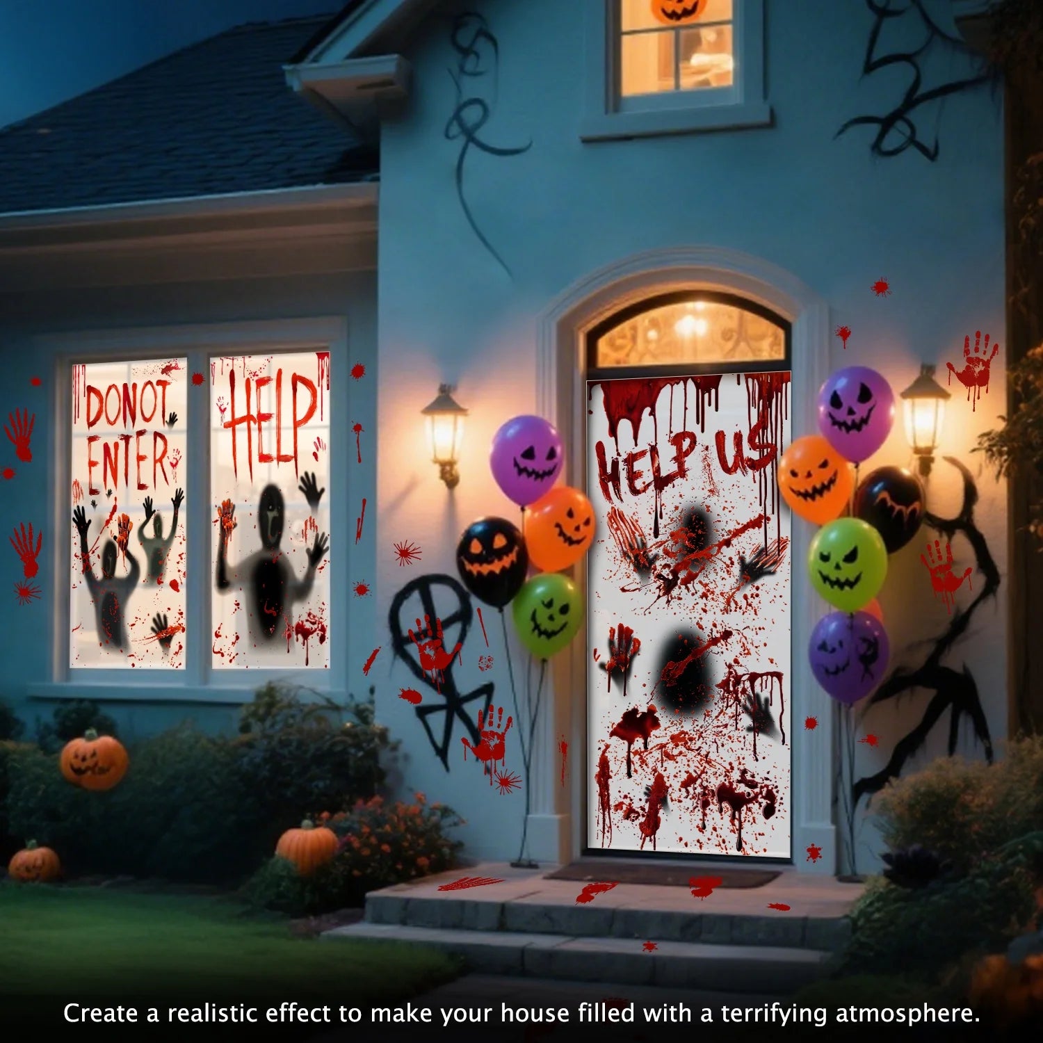 Halloween Window Clings for Halloween Decoration, Scary Halloween Window Stickers with Handprint Footprint