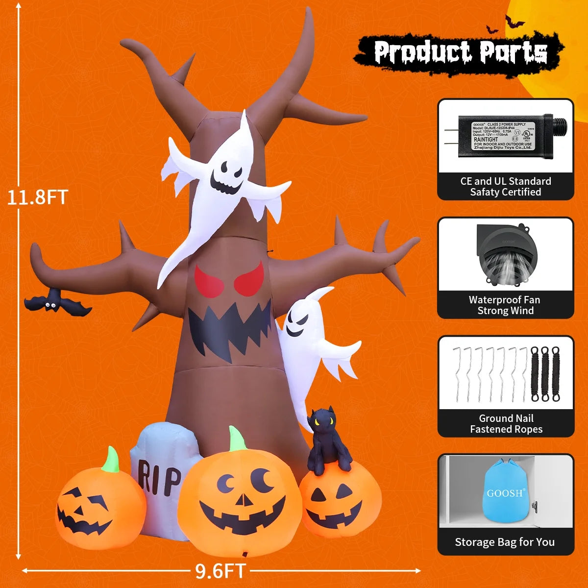 Halloween Inflatable 11.8 FT Inflatable Halloween Tree, Halloween Inflatable Tree Scary Halloween Blow up Tree with LED Lights, Outdoor Halloween Decorations Clearance for Halloween/Holiday