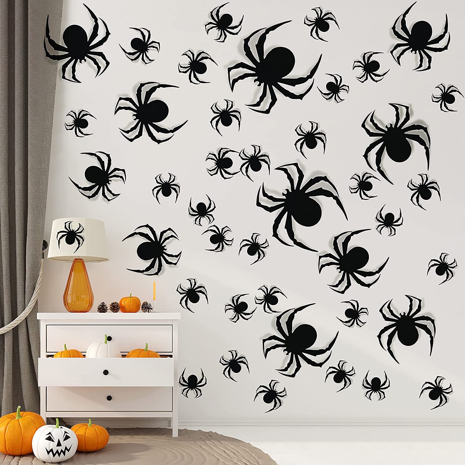 60 PCS Halloween Wall Decorations DIY Party Supplies 3D Plastic Spider Decoration Stickers, Indoor Outdoor Scary Spider Halloween Decor for Home Wall Window