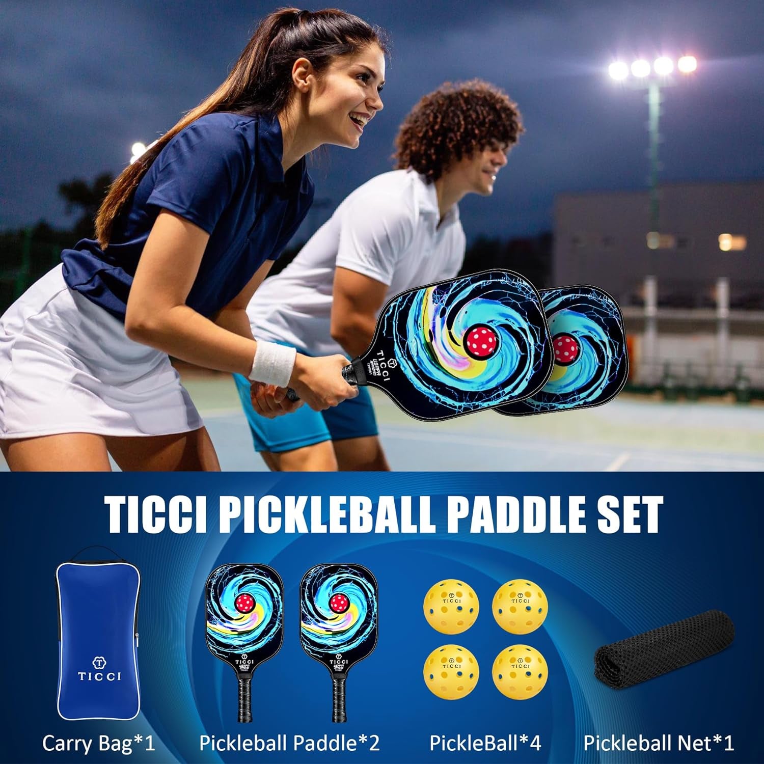 Pickleball Paddles Set of 2, USAPA Approved Fiberglass Pickle Ball Paddles with 4 Pickleballs, Lightweight Rackets for Adults & Kids, Includes Carry Bag & Net Bag for Men, Women, Beginners,
