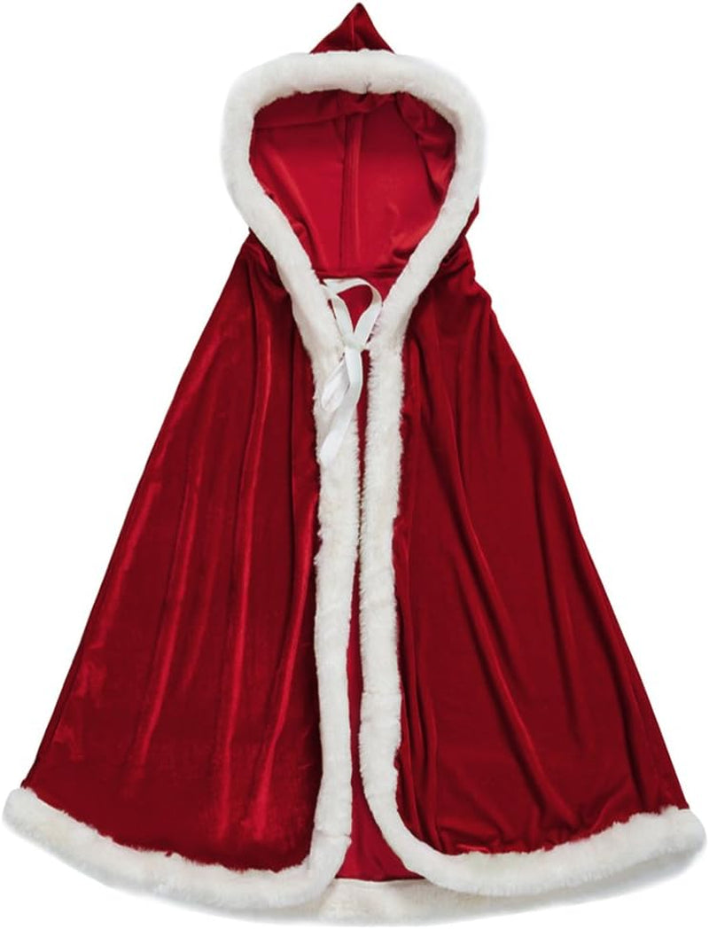 Christmas Halloween Costumes Cloak Mrs. Claus Santa Xmas Velvet Hooded Cape Robe