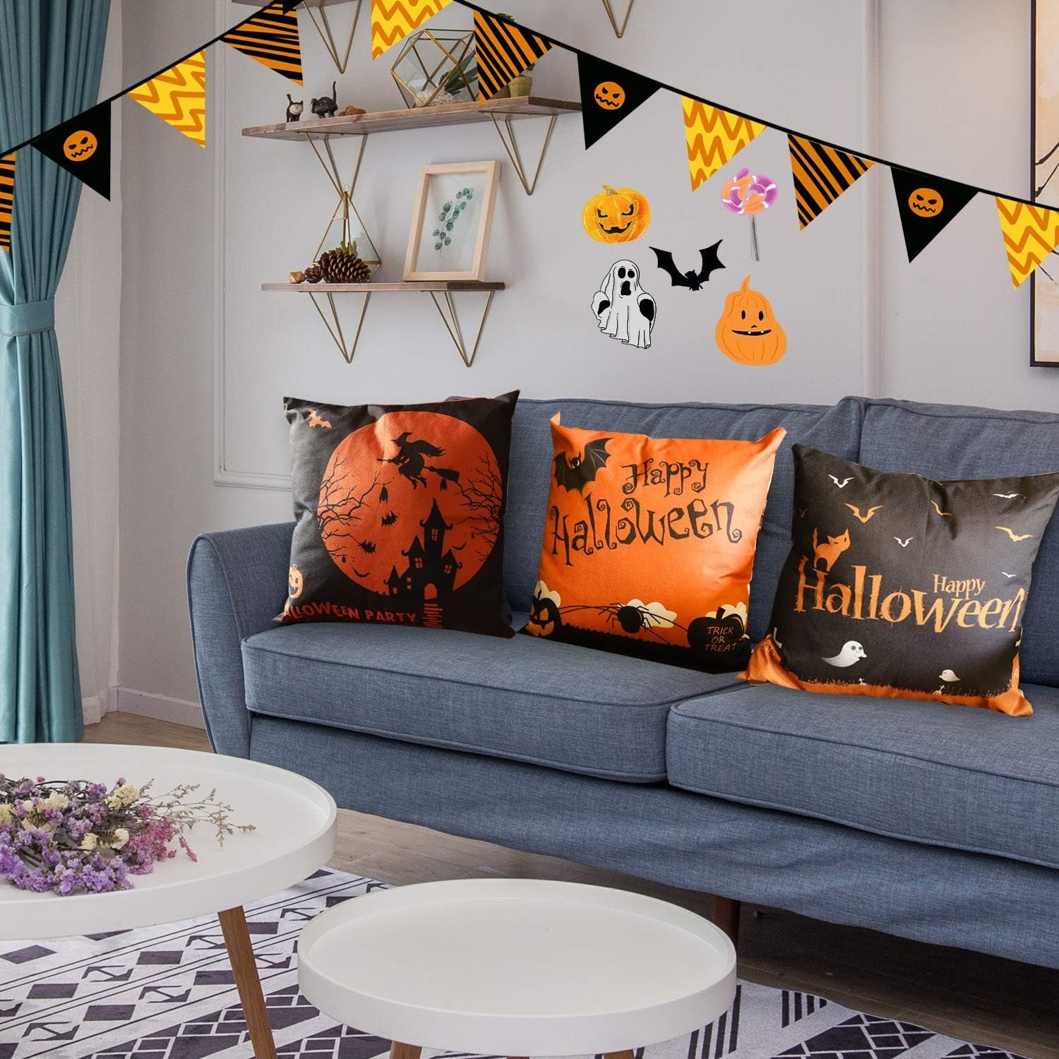 Halloween Decoration, Set of 4 Halloween Pillow Covers 18 X 18 Inch Spirder Web Jack-O-Lantern Cushion Covers for Halloween (Inserts Are Not Include)