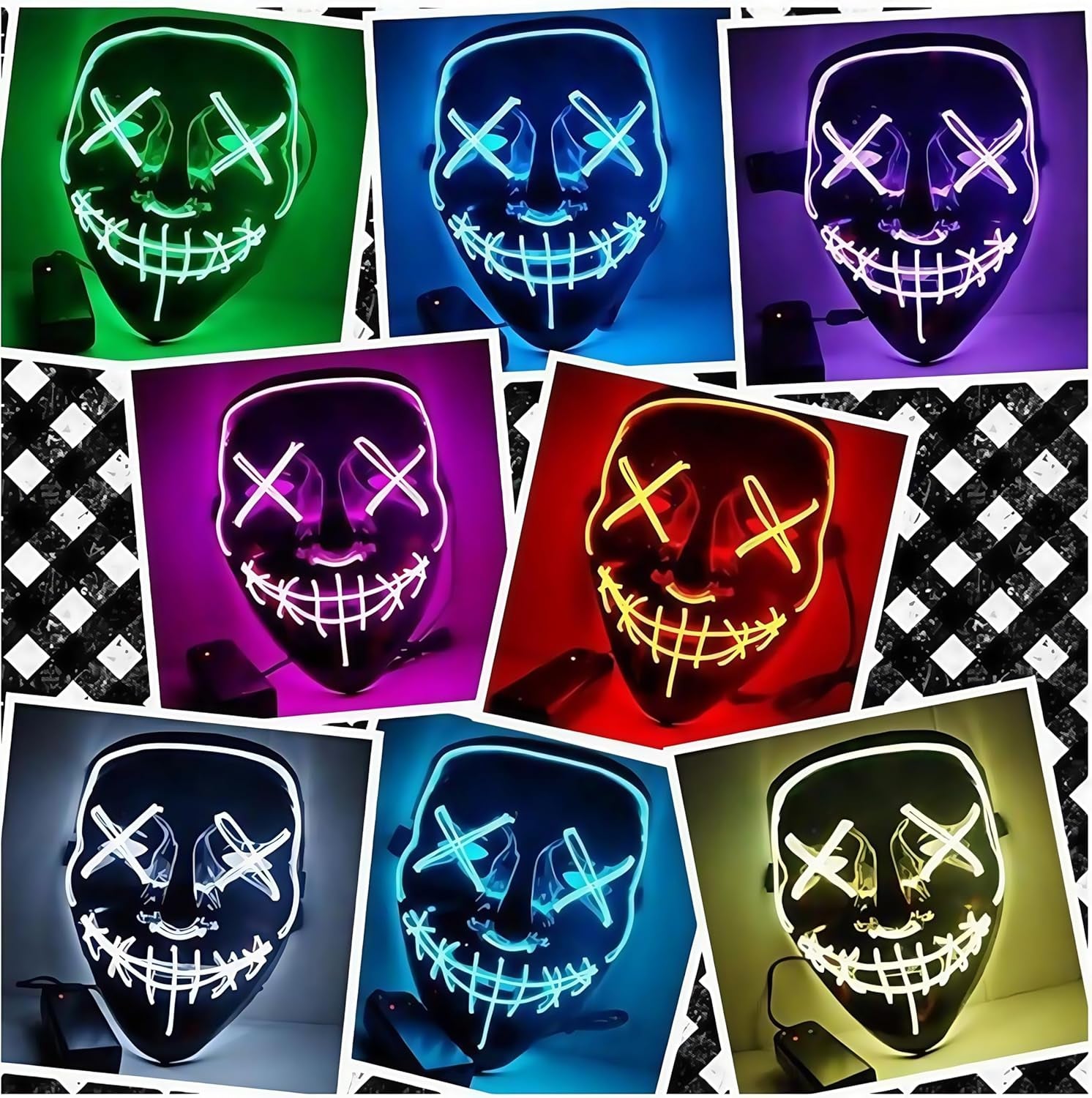 Creepy LED Halloween Mask - Voice-Activated Flashing Lights, 5 Modes, Glow-In-Dark Scary Mask for Parties & Haunted Events