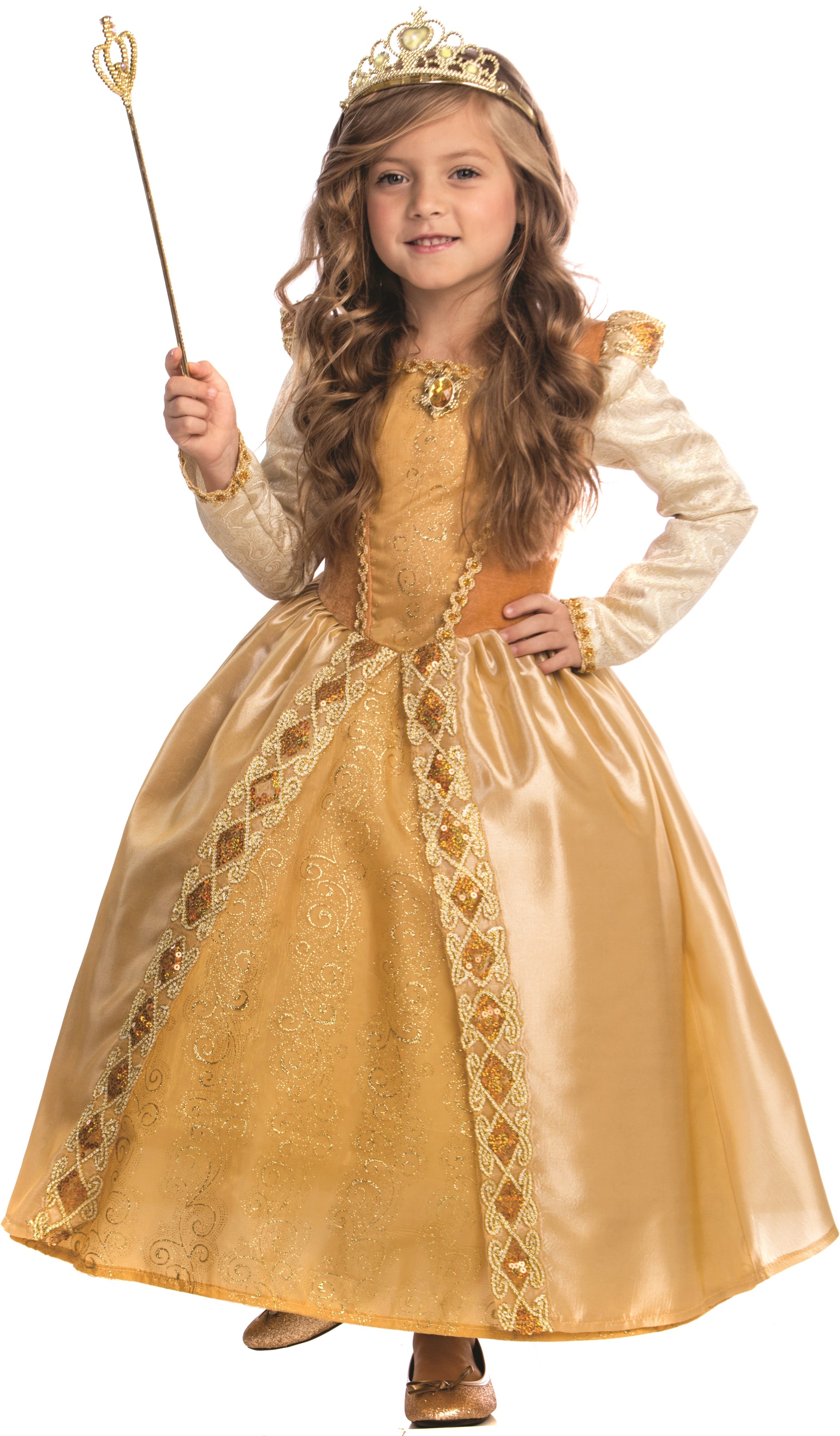 Princess Costume for Girls -Gold Ball Gown Dress up Costume for Kids