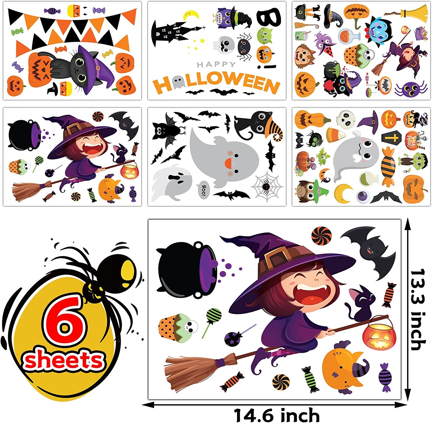 Halloween Window Clings - Decorations Stickers Decals Decor with Cute Pumpkin Ghost for Room Bathroom Kitchen