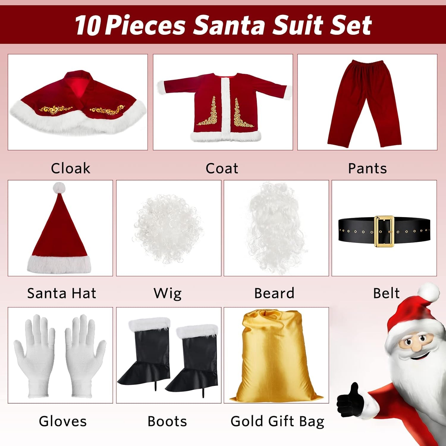 Santa Claus Costume for Men Santa Suit Adults Deluxe Santa Costume Christmas Santa Outfit