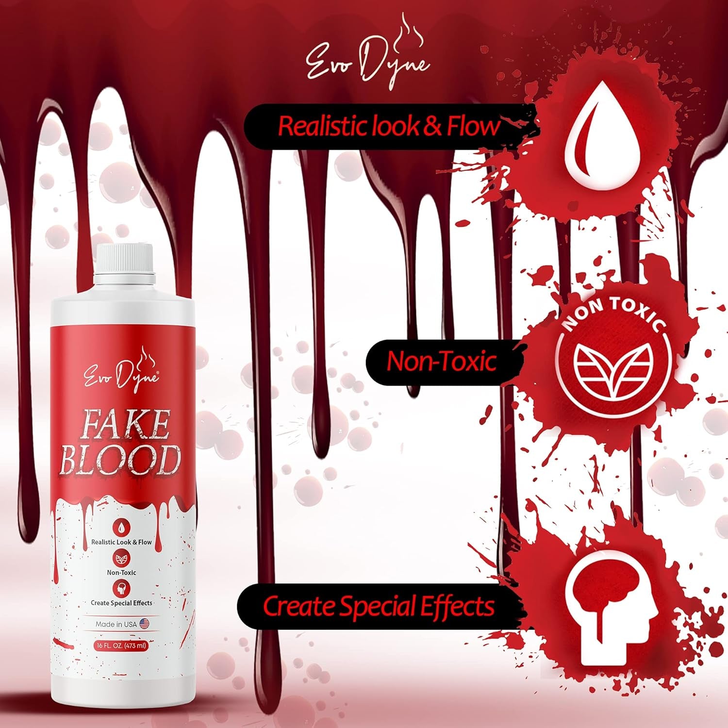 3-Pack  Fake Blood (16 FL OZ), Made in USA | Halloween Vampire Blood Bottle for Costumes Including Zombie, Vampire and Other Dress up Needing a Gory Scene - Looks & Feels like Real Blood