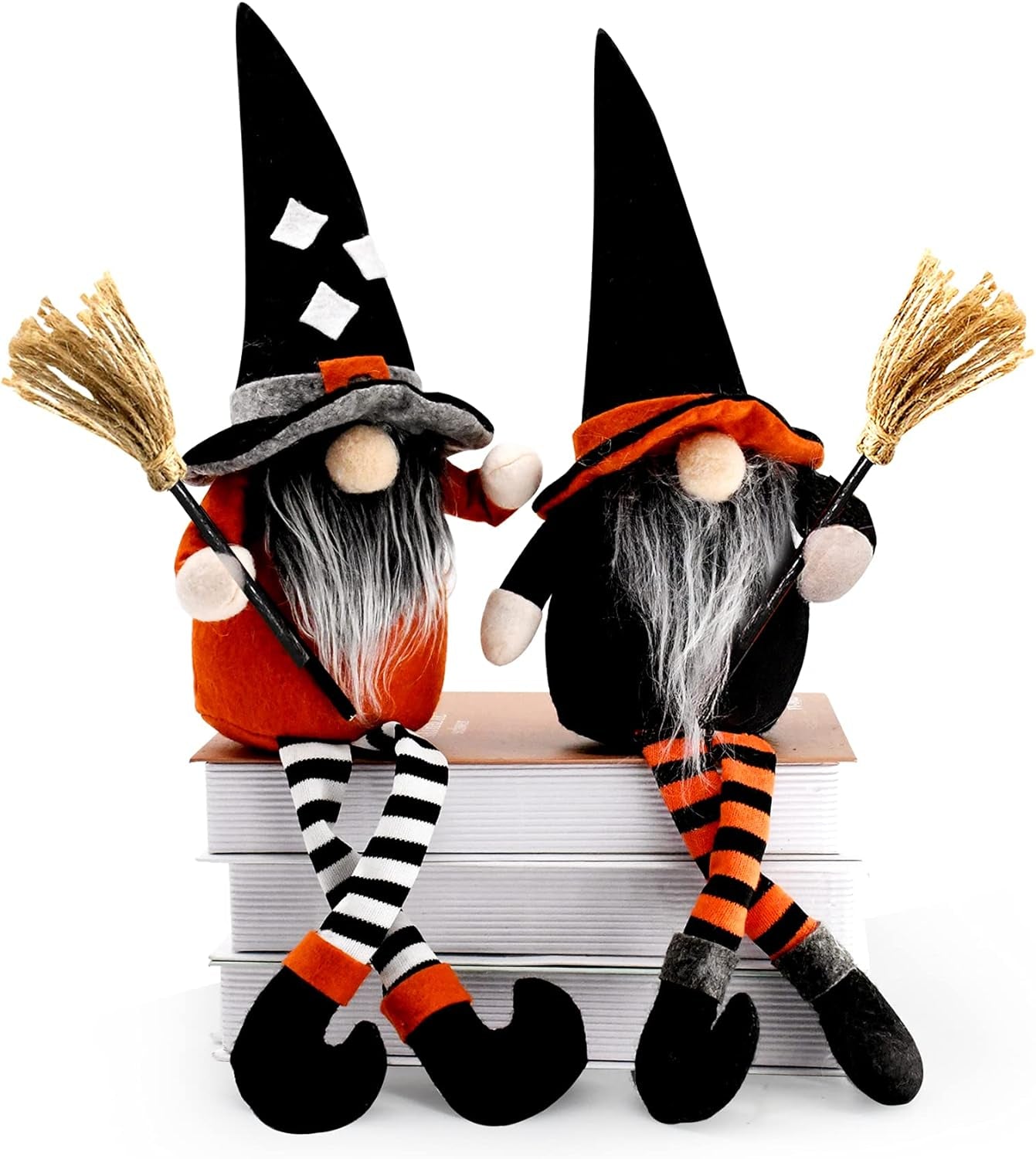 2PC Halloween Witch Gnomes Plush with Broom,Faceless Gnome Plush Long Legs Halloween Ornaments for Halloween Holiday Party Decor,Halloween Gnome Gifts