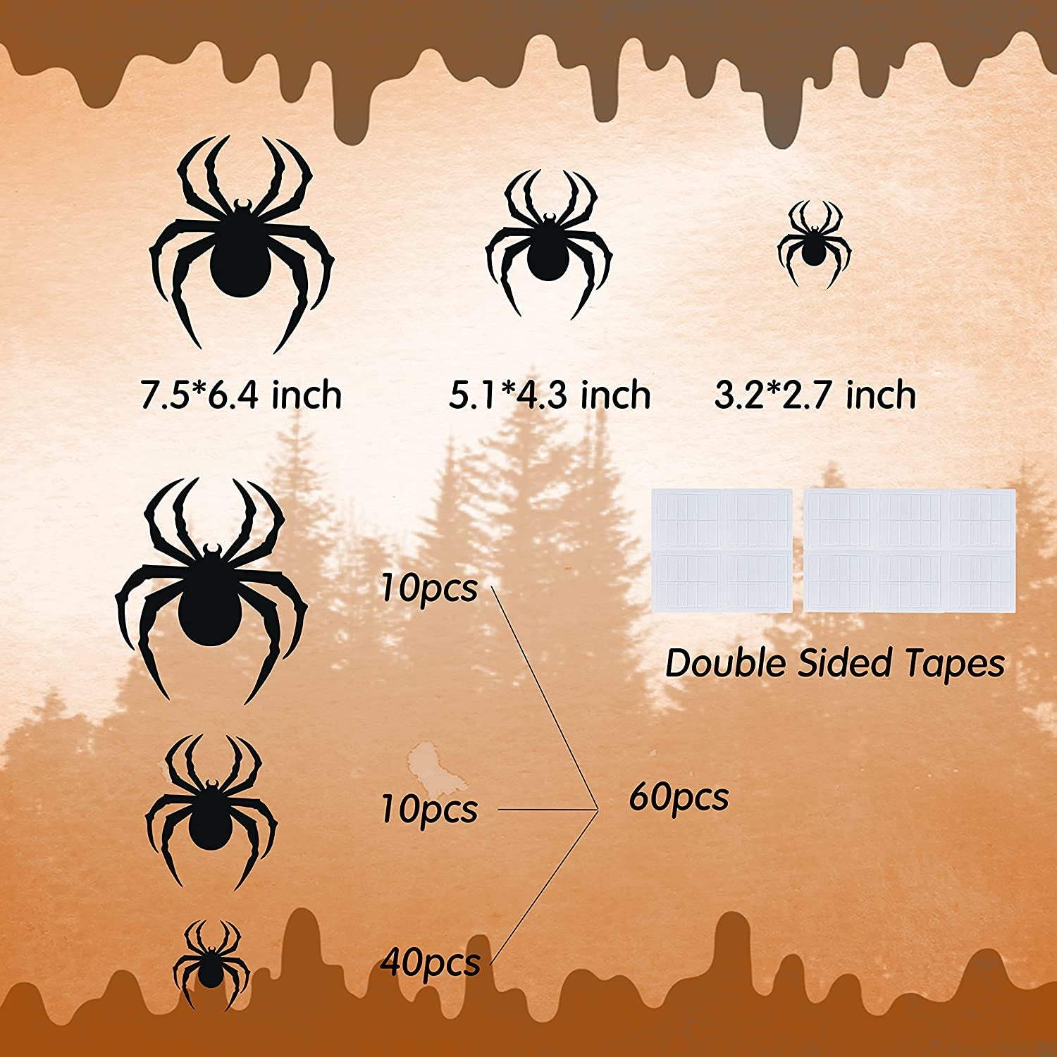 60 PCS Halloween Wall Decorations DIY Party Supplies 3D Plastic Spider Decoration Stickers, Indoor Outdoor Scary Spider Halloween Decor for Home Wall Window