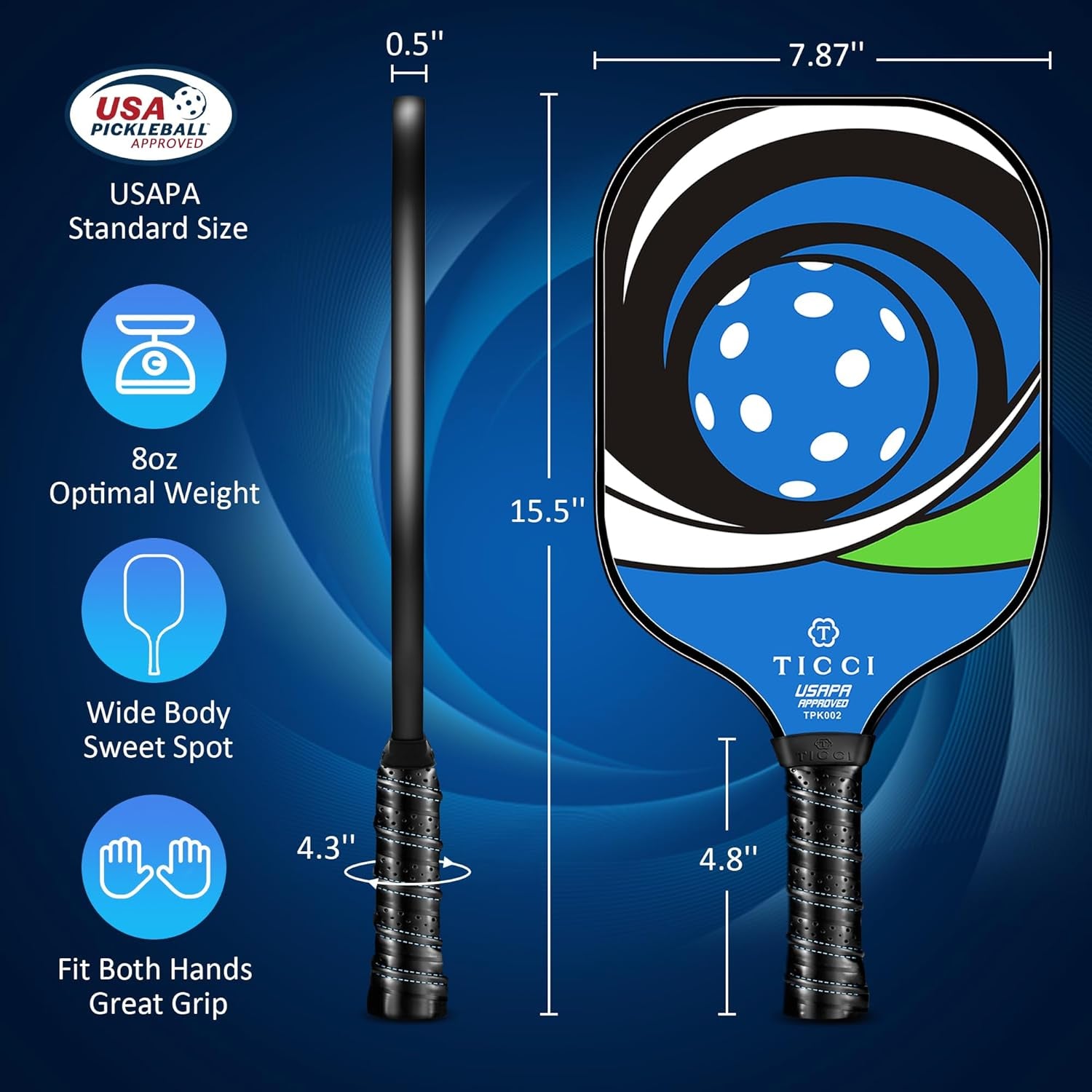 Pickleball Paddles Set of 2, USAPA Approved Fiberglass Pickle Ball Paddles with 4 Pickleballs, Lightweight Rackets for Adults & Kids, Includes Carry Bag & Net Bag for Men, Women, Beginners,