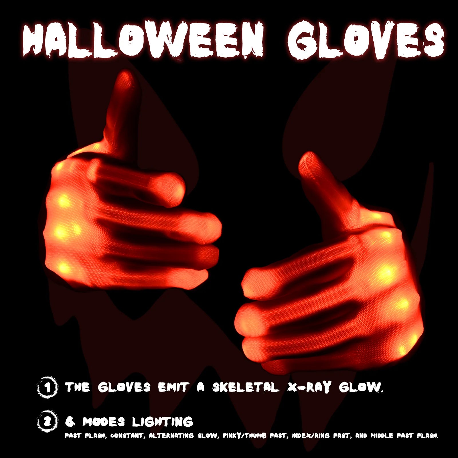 Halloween Mask LED Light up Glow Gloves Perfect for Festival Cosplay Halloween Costume Parties Men and Women(Red)