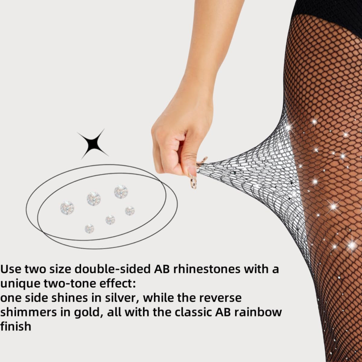 Sexy Jeweled Sparkly Diamond Fishnet Stockings High Waist Tights Shiny Rhinestone Sheer Pantyhose with Bling Crystals
