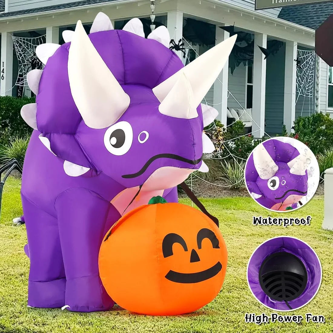 Halloween Inflatable 5 FT Halloween Dinosaur Inflatable, Inflatable Halloween Dinosaur Halloween Dinosaur Decorations with LED Lights, Halloween Decorations Inflatables Clearance for Holiday